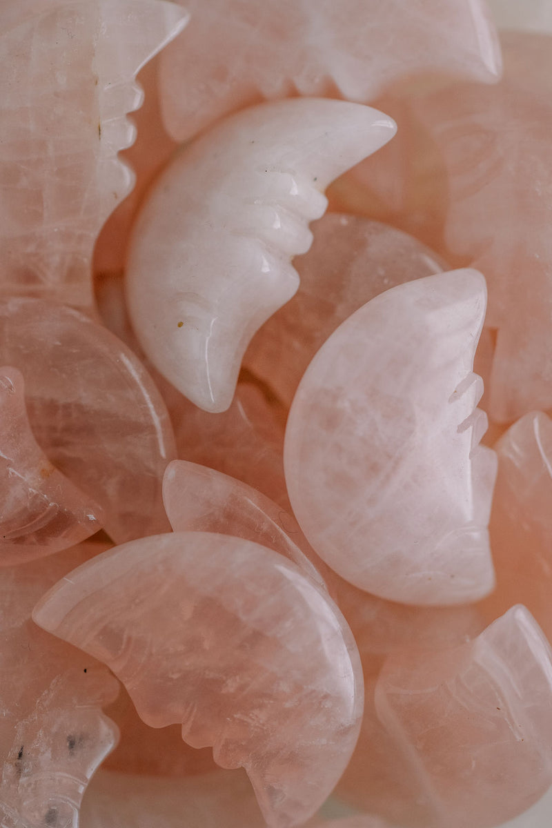 Rose Quartz Carved Moon