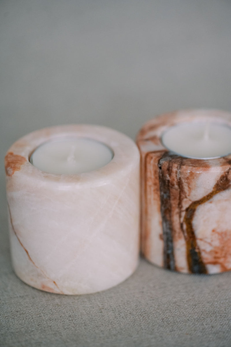 Pink Calcite Candle Holders