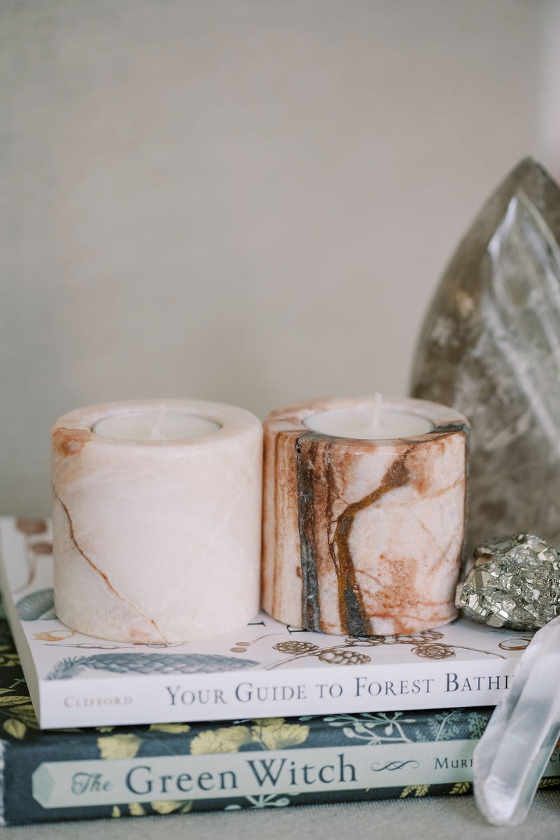 Pink Calcite Candle Holders