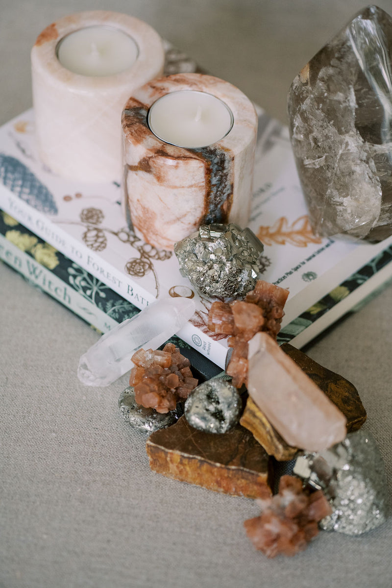 Pink Calcite Candle Holders