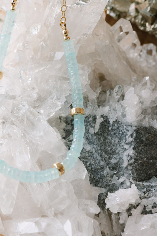 Blue Chalcendony & Gold 'Stay Here' Necklace